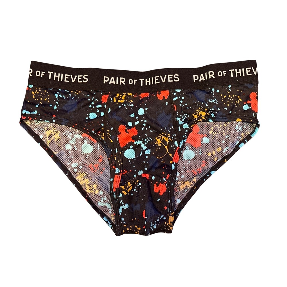 NEW Pair of Thieves Men Black Multicolor Paint Splatter Briefs Underwear, Size S